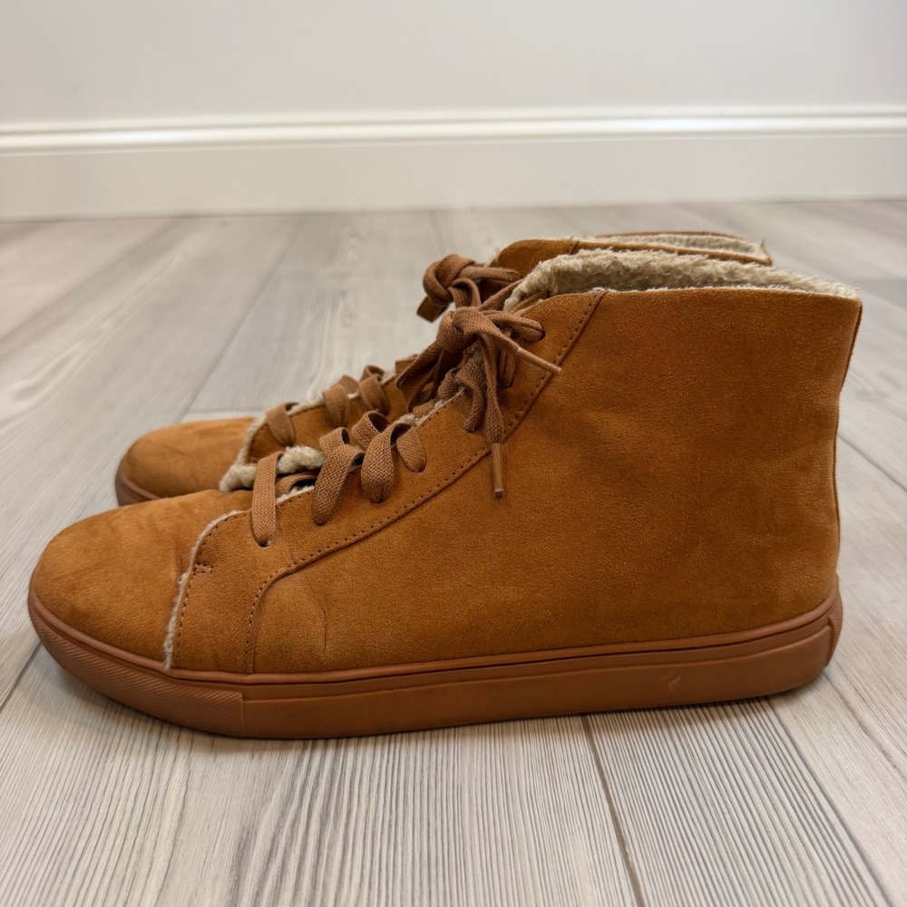 LOFT Cognac Faux Suede Faux Shearling Lined High Top Sneakers Brown Size 9.5